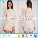 Crochect White Lae Designs Long Sleeve Two Piece Sets Lace Crop Top and Short Pants Designs thumbnail-1