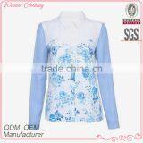 New Design Ladies Fashion Long Sleeves Allover Print Fabric Combination High Quality Direct Manufacture Flower Print Blouses thumbnail-1