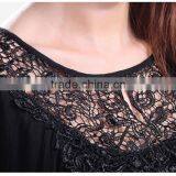 Black O Neck Korean Lace Casual Blouse for Fat Woman thumbnail-3