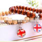 Customized UK Flag Glass Dome Charm Wood Bracelets Jewelry thumbnail-1