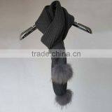 Myfur 30% Wool Solid Color Knitted Raccoon Fur Pom Pom Tassel Scarf With High Qulity thumbnail-4