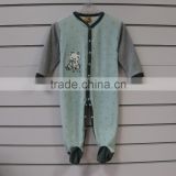 Fall and winter season velour baby footie romper with animal patch and embroidery