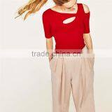 Custom Design Comfortable Slacks for Women With Pleated Elastic Waistband thumbnail-3