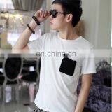 2017Peijiaxin Fashion Design Casual Style Plain Woolen Custom Collar Pocket Men Tshirt Pattern thumbnail-4