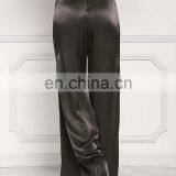 China Product Hot Sale Dark Olive Silky Side Slit Slacks Women Long Maxi Pants thumbnail-4