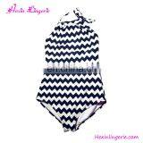 Wholesale Women Stripe Black Halter Neck One Piece Swimsuit Swimwear thumbnail-3