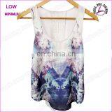 Women wear floral print chiffon blouse sleeveless lace tops