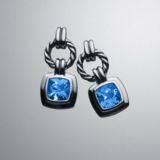 925 Siver Jewelry London Blue Topaz Cushion Earrings(E-026)