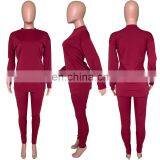 2020 Fashion Solid Color Women Long Sleeve With Legging 2 Two Piece Outfit Set thumbnail-5