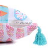 Colourful Lively Spun Polyester Green Plants Pattern Printed Sofa Cushion Covers With Tassels thumbnail-3