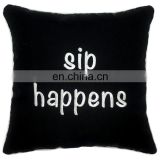 Wholesale embroidery letter with black background with piping cushion pillow for outdoor