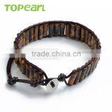 Topearl Jewelry Tiger Eye Leather Bracelet Woven Wrap Bangle 7.5 Inches CLL125 thumbnail-2