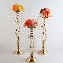 Gold Metal Crystal Flowers Vase Display Stand Table Centerpieces for Wedding Walkway Aisle Decorations Party Events Supplies thumbnail-2