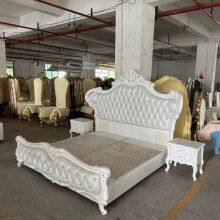 Leather Bed Solid Wood Carved Double Master Bedroom Bed 2 Meters High-end Champagne Gold Furniture Home thumbnail-2