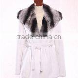Rex14059 Short White Rex Rabbit Fur Coat Chinchilla Hood thumbnail-1