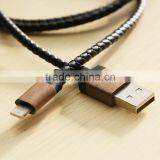 New Arrivel Wooden Shell USB Cable Round Leather Charging Cable For Iphone5/5S/6/6Plus/ipad Date Cable thumbnail-2