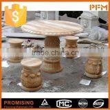 Hand Carved Small Yellow Stone Table thumbnail-4