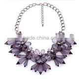 High Quality Four Color Crystal Big Six Petal Flower Taper Cabochon Pendant Metal Sweater Charm Necklaces For Women