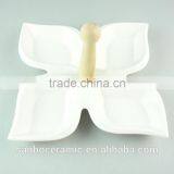 High Quality Ceramic Divided Plate With Wooden Handle Candy Fruits Serving Plate thumbnail-2