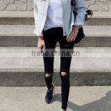 2017 New Fashion High Waist Ripped Knee Denim Pants Fit Pant for Women thumbnail-3