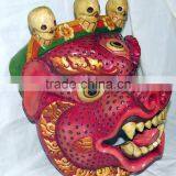 Hand Crafted Wooden Mask of Demon Wall Hanging Made In Nepal thumbnail-2