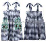 2017 Embroidered Palm Print Design Check Dress Boutique Girl Clothing With Embroidery Patch Childern Frock Model HSD5941 thumbnail-1