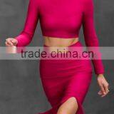 Two Piece Long Sleeve Blouse and Skirt 2016 Hot Red Ladies Evening Dress thumbnail-2