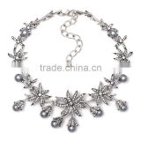 Big brand new design grey imitation pearls diamond alloy necklace jewelry