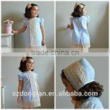 2017 Boutique Girl Clothing Baby Kids Princess Blue Lace Cap Sleeve Cotton Dress thumbnail-3