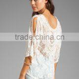 95% Nylon 5% Spandex Sheer Fabric Lace Top thumbnail-1