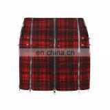 Red Tartan Pleated Mini Skirt With Spikes and Zippers Q-250 Punk Rave thumbnail-1