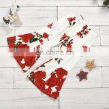 Plain Red Top and Rose Pattern Bell Bottom 2pcs Beautiful Baby Girl Boutique Suit thumbnail-4