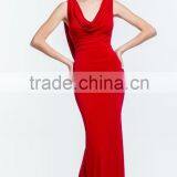 Elegant Long Beaded See Through Back Bowl Neck Red Evening Dress Sweep Train thumbnail-2