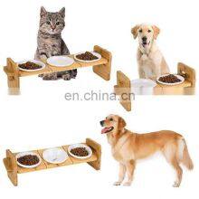 Advanced Technology Pet Food and Water Dog Cat Eating Bowl Ceramic Iron Stainless Steel Feeder High Adjustable Tilt Bamboo Stand thumbnail-3