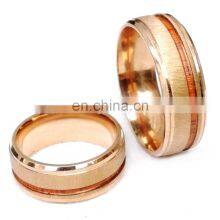 8mm Fashion Ring Rose Gold Brushed Wood Grain Men Engagement Rings Unisex Jewelry thumbnail-1