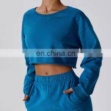 Long Sleeve Loose Pullover Hoodies Custom Logo Womens Oversize Crop Tops Sweaters 86rayon 14spandex thumbnail-2