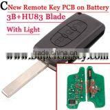 High Quality New 3 Button Flip Remote Key Battery On Pcb With Light Button For Citroen With HU83 Blade 433mhz thumbnail-1