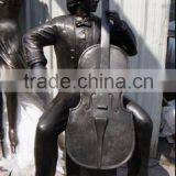 Bronze Playing Violoncello Suit Man Sculpture