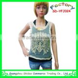 Factory export fashion cotton sleeveless high quality white cotton embroidery blouses