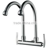 High Quality Brass 2 Way Cold Tap, Double Handle and Spout, Polish and Chrome Finish, M1/2" Wall Mounted