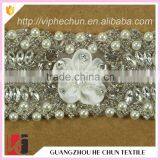 HC-0604-1 Hechun White Flower Embroidered Rhinestone Wedding Sash for Dress thumbnail-3