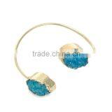 New Arrival Natural Double Druzy Bracelet Expandable Wire Gemstone Bangle Quartz Bracelet thumbnail-4