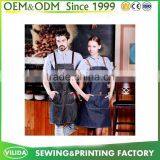 New Design Restaurant Staff Cross Back Bib Apron Cotton Denim Kitchen Apron With three Pocket