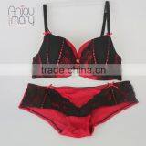 Mature Women Sexy Nylon Red With Black Color Lace Fancy Bra Panty Set, Bra and Panty thumbnail-5