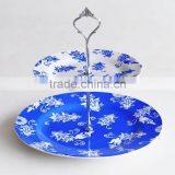 2 Layers Round Porcelain Cake Plate, 2pcs Set Plate With Decal and Iron Holder thumbnail-3