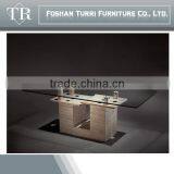 Modern Luxury Travertine Base Glass Top Coffee Table thumbnail-4