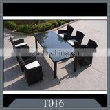 Rattan Dining Set With Rectangle Table and Chairs Outdoor Furniture thumbnail-1