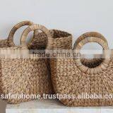 Set of 2 Water Hyacinth Baskets With Handles thumbnail-1