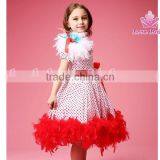 Fashion Red Polk Dot Dress Feather on Shoulder Wedding Tutu Dress for Child Girls thumbnail-6