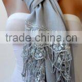 Silver Gray French Lace Light Gray Pashmina Shawls Soft Lightweight Scarf Bridesmaid Pashmina Women Wedding Trend Feminine Gifts thumbnail-6